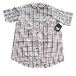 Magellan men's outdoor Short sleeve summerville plaid neon coral provence Sz S